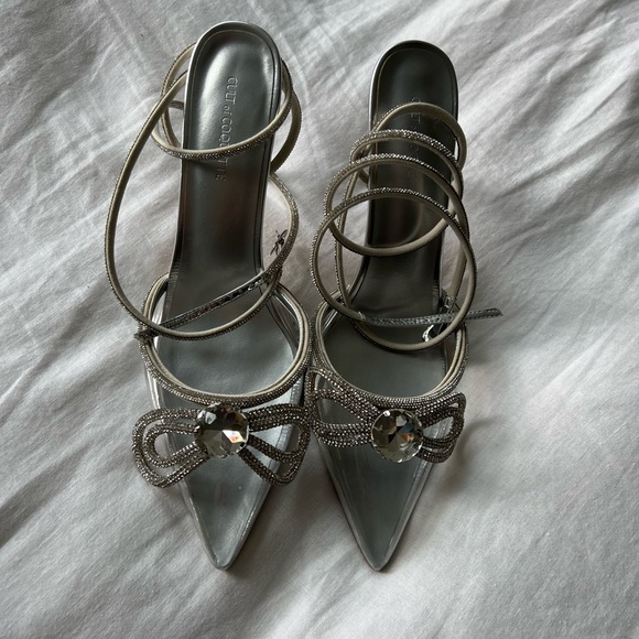 Brand new Ella Double Bow Clear Glass Slippers with Crystal Ankle Tie - Picture 5 of 9